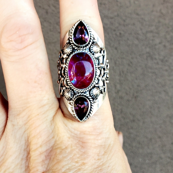 New Triplet Opal & Amethyst 925 Silver Statement Ring. - Picture 4 of 10